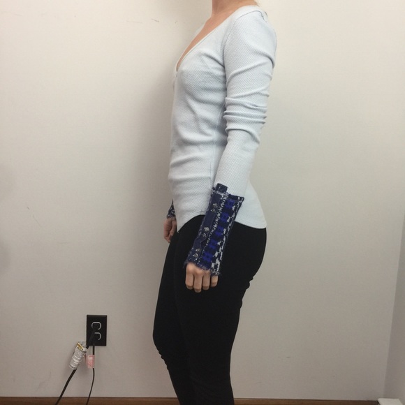 We The Free Thermal Blue Sweater Cuff Shirt Top - Picture 3 of 8